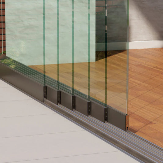 Glazen schuifwand pakket 6 spoor tot 607 cm Helder compleet Creme
